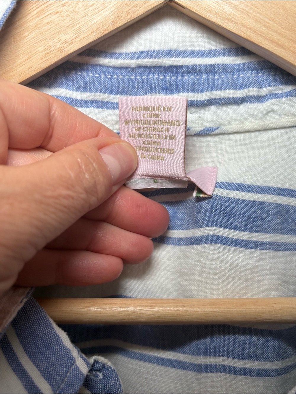 St. Tropez Blue & White Striped Linen Button Down Shirt Coastal Beachy Relaxed - Picture 4 of 8